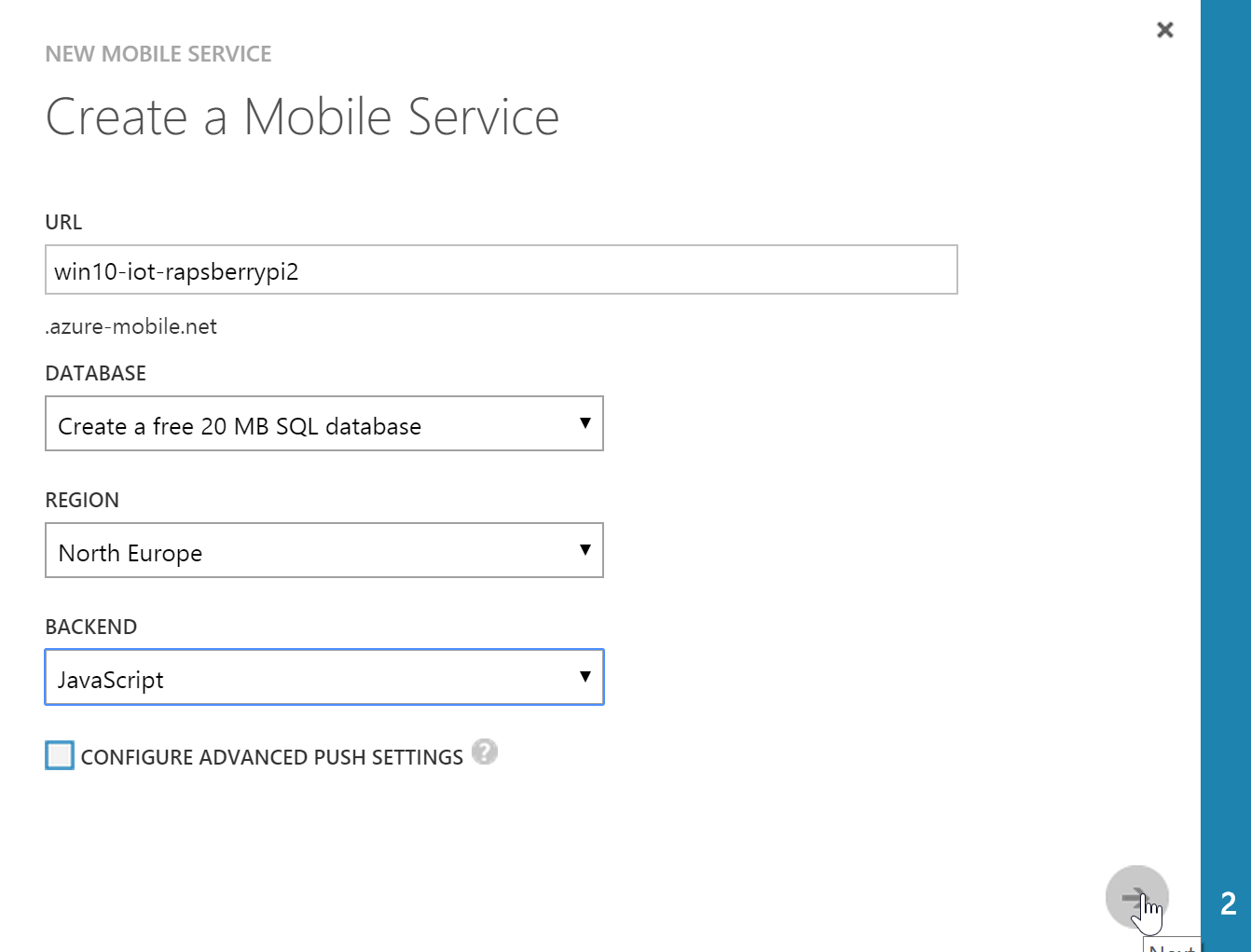 Création d'un Mobile Service Azure